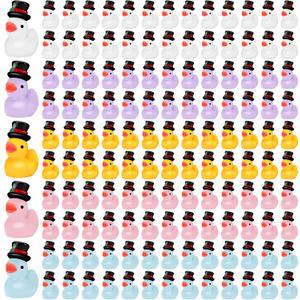 Soulchen 45 Pcs Christmas Mini Resin Ducks Tiny Snowman Ducks Bulk Small Figurine Winter Xmas Duck Miniatures for Gift Landscape Decoration Garden Accessories Party(Yellow, White, Pink, Purple, Blue)