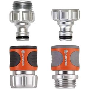 Gardena 39042-M | Heavy Duty 4 Piece Premium Metal Quick Connector Garden Hose Starter Set - Quick Connect Water Fittings and Accessories in Seconds. Includes Male and Female Leak Free adapters