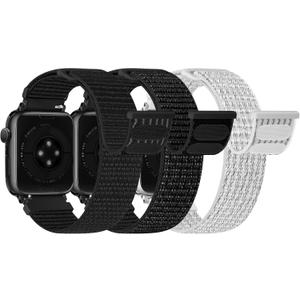 Bcuckood Nylon Sport Bands Compatible with Apple Watch Band, Women Men, Adjustable Solo Loop Bands for iWatch Size: 38mm/40mm/41mm/(42mm-Series 11 10), 3 Pack