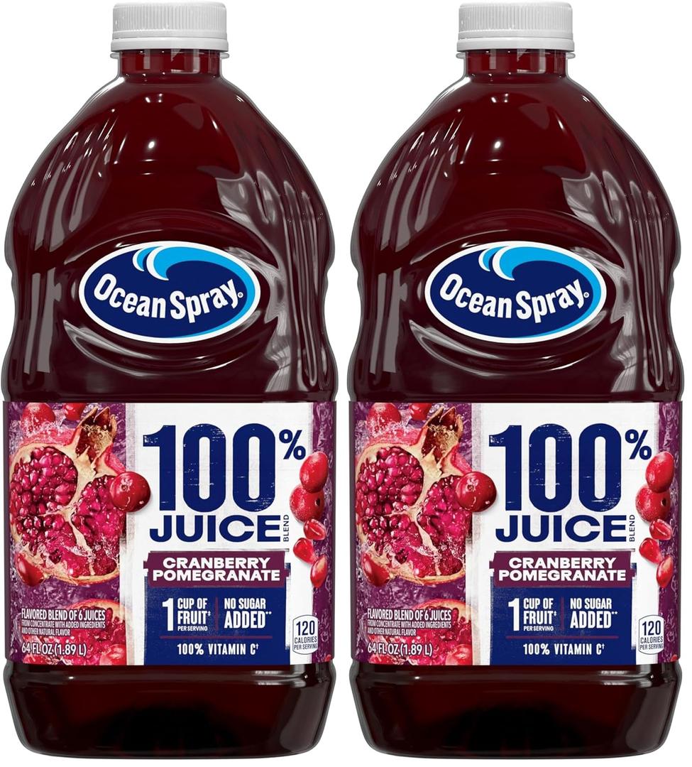 Ocean Spray 100% Juice Cranberry Pomegranate Juice Blend, 64 Fl Oz Bottle (Pack of 2), BB Date 03/02/2026