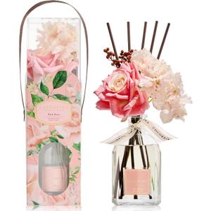COCORRNA Reed Diffuser - Pink Rose 8.5 Fl.oz Flower Reed Diffuser with Sticks, Bedroom Bathroom Shelf Decor (Floral Basket Collection)