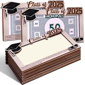 ReliThick 6 Pcs Class of 2025 Graduation Money Holder Cash Holder Congrats Grad Card Party Favors Wood Money Decor for Grads(Class of 2025)