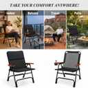 Padded Oversized Folding Camping Chair for Adults, Removable Cotton Pad Lawn Chair with Wooden Hard Armrests and Cup Holders, Portable Collapsible Quad Chair for Outside, Support up to 400lbs, Black