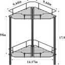 HuggieGems 2 Tier Floor Standing Corner Shower Caddy Organizer Shelf with Hooks, Bathroom Shelves Stand Rack, Black