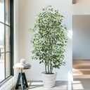 6 FT Artificial Ficus Tree 600 Leaves Faux Plants Indoor Tall with Black Pot Large Fake Tree for Home Office Living Room Decor