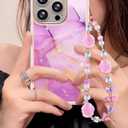 Compatible with iPhone 16 Pro Max Case for Women Girls, Girly Cute Phone Case for iPhone 16 Pro Max with Flower Phone Charm Lanyard, Shockproof Hard Protective Case 6.7 Inch Purple Marble