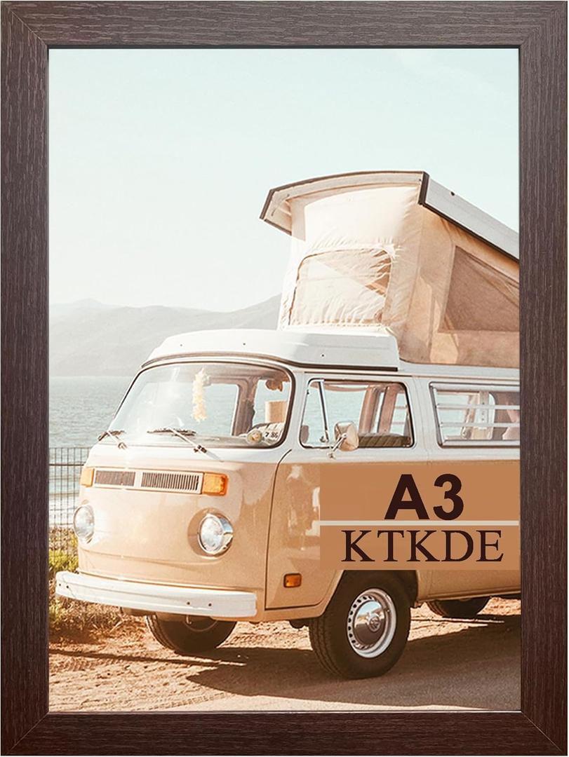 KTKDE A3 Poster Frame Walnut Woodgrain Picture Frame-11.7x16.5in - Photo Frame, Certificate Frame with Plexiglass for Wall Mount or Table Top Display