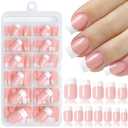 240pc French Tip Press on Nails Short Fake Nails & Adhesive Tab, False Acrylic Nail Press on Nails Square Nail Tips Artificial Glue on Nails Press ons Stick on Fingernail