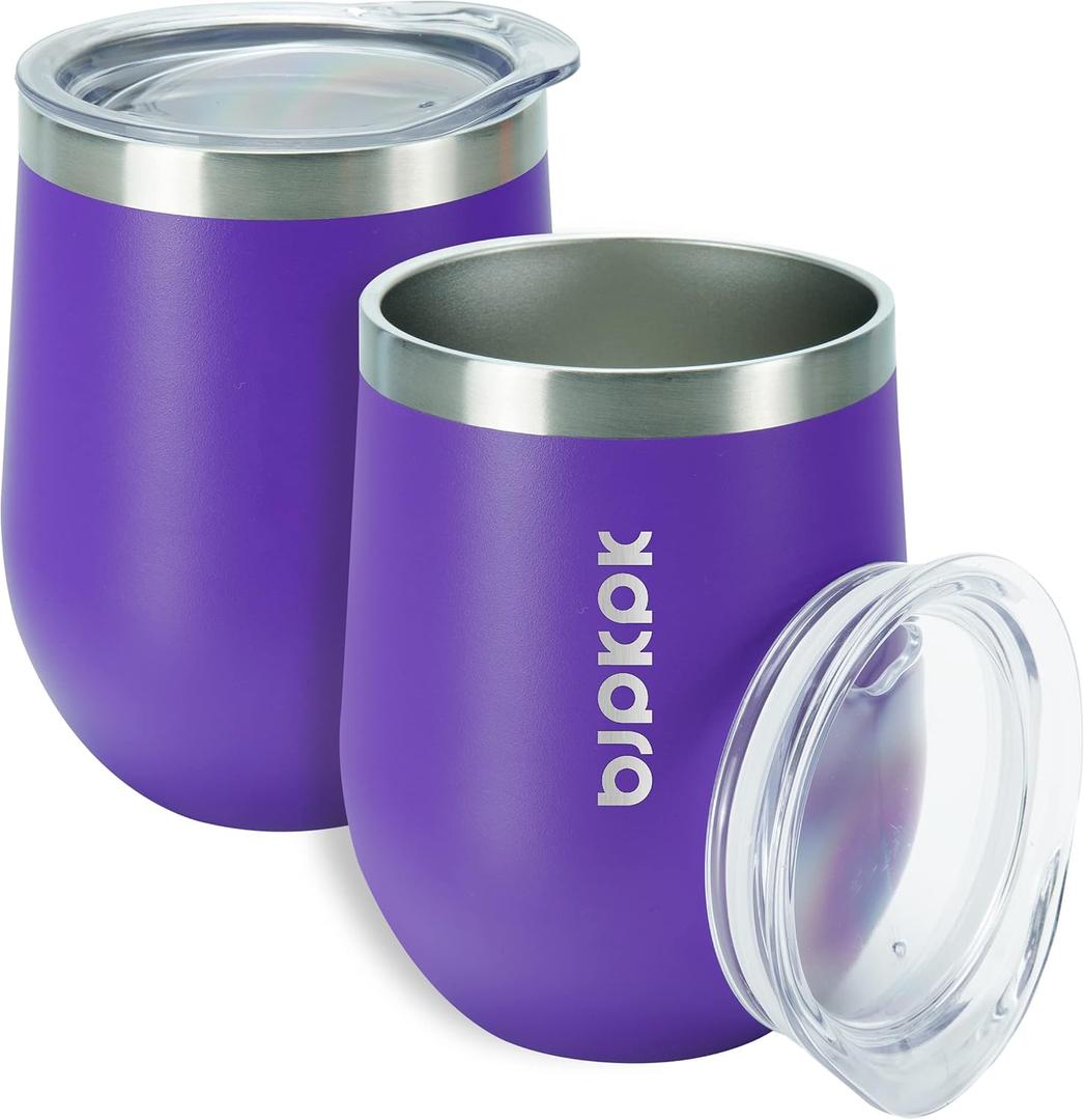 BJPKPK 2 pcs 12oz Insulated Tumblers, 12oz Double Wall Vacuum Coffee Mugs with Lid, Unbreakable Stainless Steel Glasses, Insulated Coffee Cups for Home & Outdoor, Dark Purple