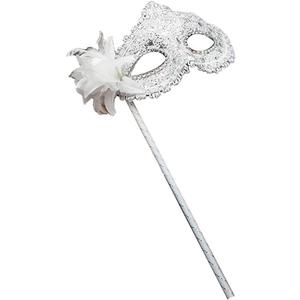 AZYOUNG Women's Masquerade Masks Side Feather Flower Petal Hand Held Lace Mask with Stick