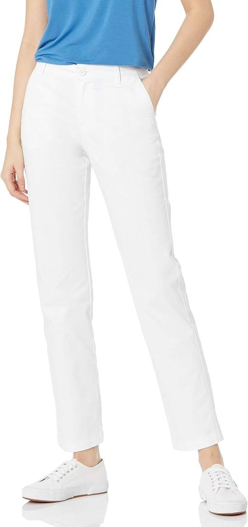 Amazon Essentials Women's Slim Fit, Straight Leg Mid-Rise Stretch Twill Chino Pant (16, White)