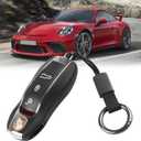 Jaronx Compatible with Porsche Key Fob Cover,Leather Key Fob Shell Cover Compatible with Porsche Cayenne Panamera Macan Cayman 911 Accessories (A Model-Black)