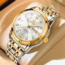 OLEVS Watch for Men Business Diamond Easy Read Men's Wristwatches Analog Luxury Date Stainless Steel Waterproof Luminous Dress Mens Watches