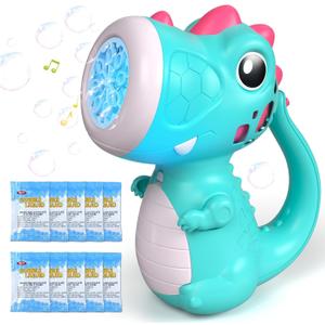 Bubble Machine Wand for Boys Girls, Dinosaur Bubble Machine Maker Blower Toys with Light & Music, Toddler Outdoor Toys for 2 3 4 5 Year Old Boy Girl Birthday Gifts Bubble Solution - Blue