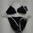 Women's Color Block Triangle Bikini Sets Two Piece String Swimsuit Spaghetti Strap Bathing Suits (Medium, Black)