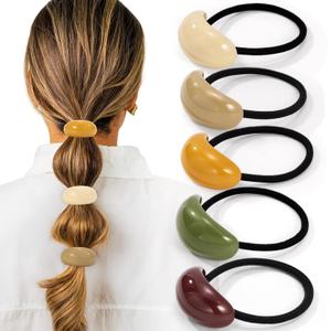 5PCS Hair Ties for Thick Hair, Elegant and Durable Geometric Design Hair Ties for Women, Hair Accessories Stretchy and Non-Damage Ponytail Holders (Resinous-5 Color)