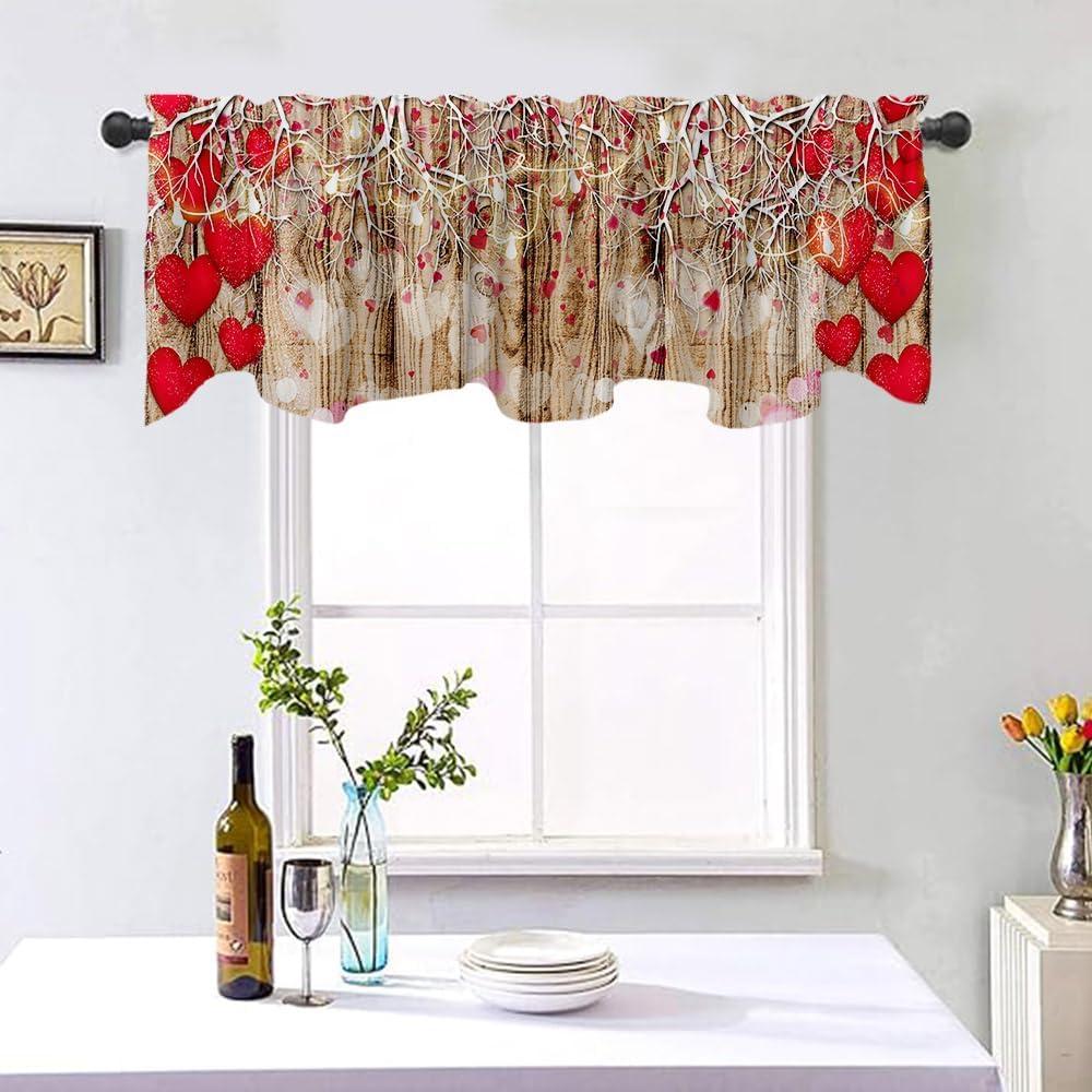 54x18 Inches Wooden Wall Red Astigmatism Love White Branch Lamp String Valentine's Day Window Valance Romantic Kitchen Dining Room Decorations Supplies