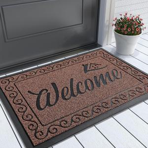 Yimobra Welcome Mat Outdoor Indoor, Waterproof Heavy Duty Front Door Mat Outside Entrance, Extra Sturdy Non-Slip Doormat, Low Profile, Dirt Trapping, 36x24 Inches, Maroon