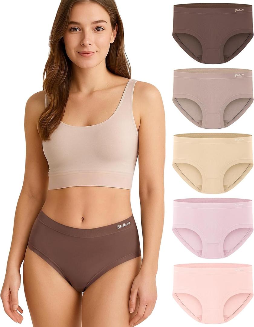 Womens Underwear Bamboo Rayon High Waisted Full Coverage Panties Soft Breathable Stretchy Comfort Briefs 5 Pack (L)