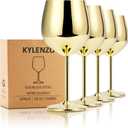 Gold Wine Glasses Set of 4, 18oz Stainless Steel Unbreakable Goblets - Outdoor Metal Cups for Gifts, Wedding Events