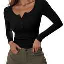 Stelle Henley Shirts for Women Long Sleeve Ribbed Knit Crop Tops Button Down Slim Fit Crop Tops Casual Basic T Shirts