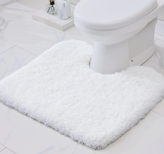 Disolla Toilet Mat 22x24 White - Non Slip Fluffy U-Shaped Contour Rug, Ultra-Soft Plush Toilet Floor Mat, Absorbent & Machine Washable