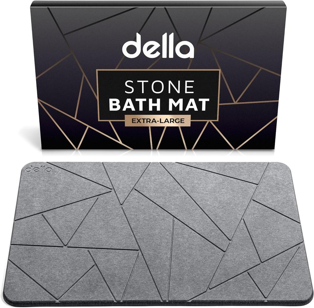 della Premium Stone Bath Mat - Luxurious Quick Drying Diatomite Bathstone for Bathroom Floor - Modern Super Absorbent Diatomaceous Earth Shower Mat, Water Absorbent Bathmat ([Extra-Large] Triangle)