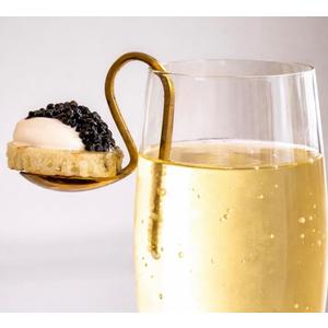 FlutespoonTM Gold Appetizer Spoon Rim Hanging Amuse Bouche Spoon for Champagne Glass Stainless Steel Cocktail Bite Spoon Set of 2