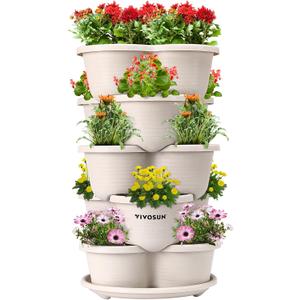VIVOSUN 5 Tier Vertical Gardening Stackable Planter for Strawberries, Flowers, Herbs, Vegetables, Ivory (1 Pack)