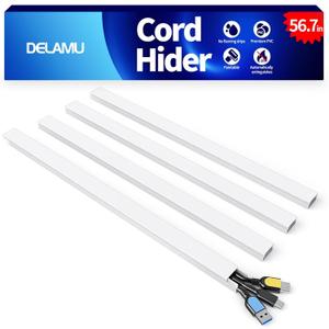 Delamu Cord Hider, 56.7in Cord Covers for 2-3 Wires on Wall, Paintable Cable Hider Wire Covers for Cords, Self-Adhesive Cable Cover Management, Easy Set-up Wires Hiders for TV, W0.95 x H0.55in, White