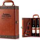 Wine Gift Box with 4 Wine Accessories Set, Portable Two Bottle Wine Carrier Case for Christmas, Wedding, Anniversary, Party, Vintage Leather Wine Storage Box for Home Bar Decor and Wine Collection