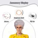 ColorGround Short Curly Silvery White Old Lady Wig with Glass and Eyeglasses Chain for Party