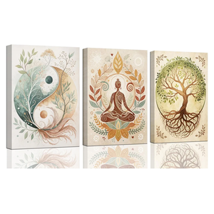 3 Pcs Tree of Life Canvas Wall Art Lotus Zen Painting Pictures Wall Decor Yin Yang Taichi Spiritual Prints Posters for Living Room Yoga Room Hotel Bedroom Home Decor 12x16in Framed