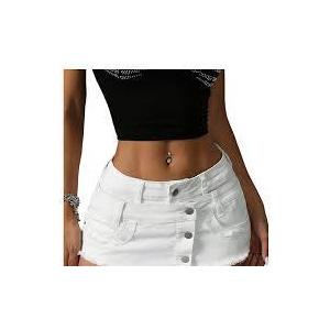 Floerns Women's Raw Hem Jean Skirt Low Waist Button Front Y2k Denim Mini Skirts White 26