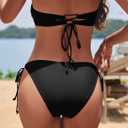 YACUN Women's 2 Piece Strapless Bandeau Bikini Set U-Wire Cheeky Bathing Suit Lace up Swimsuits (Black, S)