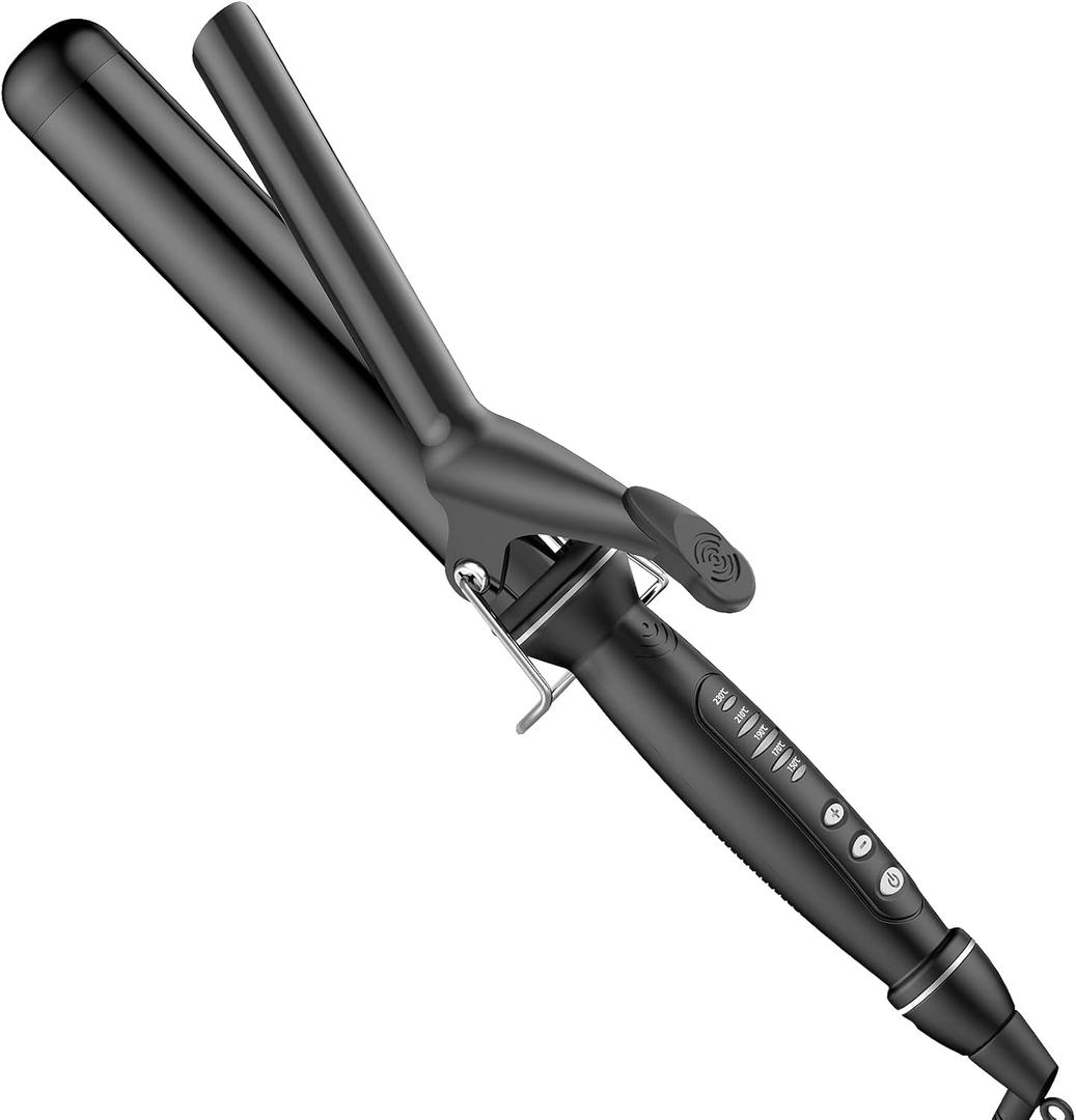 1 1/2 Inch Curling Iron, Tourmaline Ceramic Extra Long Barrel Curling Iron 1.5 Inch with Auto Shut-Off, Dual Voltage 110-240V Hair Curler Suitable for Travel, Including Glove
