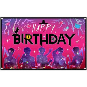 Fabric 72x43inch Music Band Happy Birthday Backdrop Boys Rock Roll Guitar Disco Musical Note Mic Flash Photography Background Adults Teens Party Decorations Photo Banner Props
