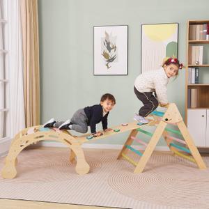 Colorful Pikler Triangle Set Montessori Climbing Toys for Toddlers 5 in 1 Indoor Playground Foldable Baby Climbing Gym Jungle Gym for Kids 1-6 (Large)