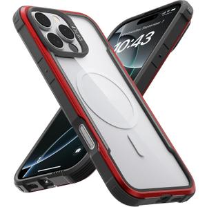 RAPTIC Shield Magnetic for iPhone 16 Pro Case, Compatible with MagSafe, [for 2024 Capture Button Shockproof Clear Case], Military Grade 13FT Drop Tested, Durable Aluminum Frame, 6.3 inch, Red