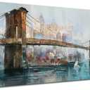 Acocifi New York Brooklyn Bridge Canvas Wall Art for Living Room 58"x29", Modern NYC Skyline Painting Abstract Cityscape Picture, Large Textured Artwork Framed for Bedroom Men Office Home Decor