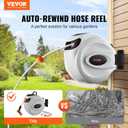 VEVOR Retractable Hose Reel, 65 ft x 5/8 inch, 180 Swivel Bracket Wall-Mounted, Garden Water Hose Reel with 9-Pattern Nozzle, Automatic Rewind, Lock at Any Length, and Slow Return System