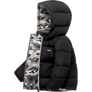 LUOUSE Little Boys Camo Zip Up Hooded Down Jacket Winter Warm Coat Outerwear 8t - 9t Black