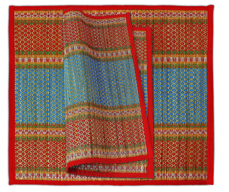 Natural River Grass Handcrafted Pooja Aasan Mat, 18x18 Inch, Multicolor, for Meditation, Prayer and Sitting (Pack of 2)