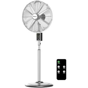 Holmes 16 Inch Chrome Digital Metal Stand Fan 3 Speeds 75 Degree Oscillation 20 Degree Head Tilt Adjustable Height Quiet Operation Remote Control for Home Office Bedroom Living Room