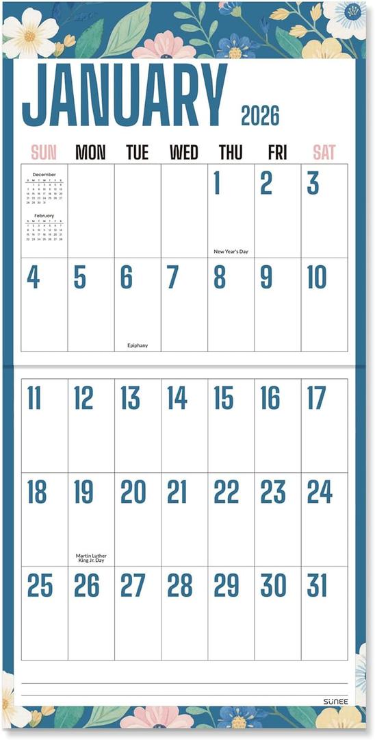 SUNEE Wall Calendar 2025-2026, Large Print Wall Calendar Sep.2025 - Dec.2026, 16-Months, Monthly Planner with Big Grid, Large Floral Colorful