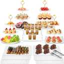 13pcs Dessert Table Display Set, 4pcs Tiered Cupcake Stand Holder Tower, 1pc Acrylic Dessert Display Riser, 6pcs Serving Trays, 2pc Tong Combo For Wedding Party Birthday Bride Baby Shower