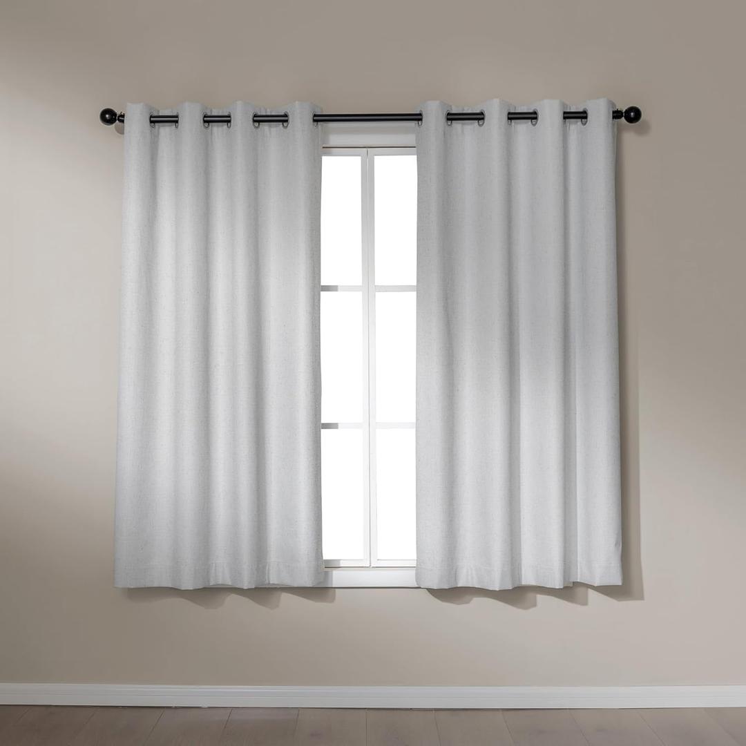 Amazon Basics Faux Linen Blackout Curtains for Bedroom and Living Room, 2-Piece Set with Grommets, 42" W x 63" L, White