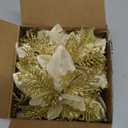 GREENTIME 12 Pcs Glitter Poinsettia 5.5" Artificial Flowers Christmas with Clips Stems Xmas Tree Ornaments for New Year Party Stairs Fireplace Porch Balcony Garden Church Wreath Decoration (Golden)