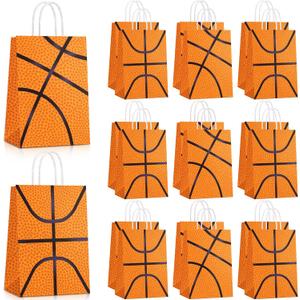 Leinuosen 30 Pcs Basketball Tennis Party Bags Baseball Tennis Gift Goodie Favor Treat Candy Goody Bags with Handle for Sports Theme Birthday Party Supplies (Basketball)