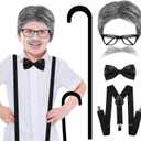 100 Days of School Costume for Boys Old Man Costume for Kids Old Man Wig for Kids Grandpa Costume with Mustache, Cane, Glasses 100th Day of School Dress Up Accessories Old Man Costume for Kid